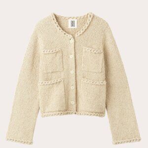 By Malene Birger Makiro Braided-Trim Organic Cotton-Linen Blend Cardigan Size XS